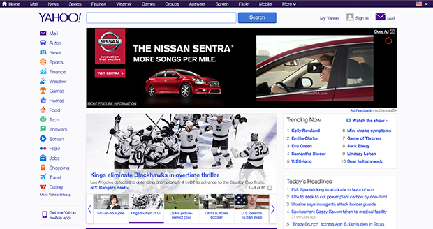 Cluttered design of Yahoo.com